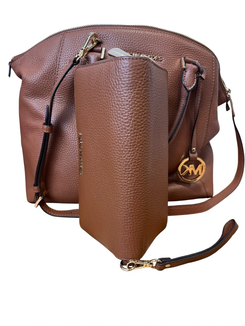 Michael Kors 35S8GLS3L Luggage Pebbled Leather Satchel Bag Wallet Set